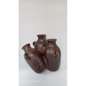 Rustic‎ Pottery Vase Trio Unique Bud Vases Brown Earth Tone Decor